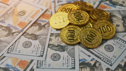 Dollar and gold, financial assets, wealth and financial success, business and investment