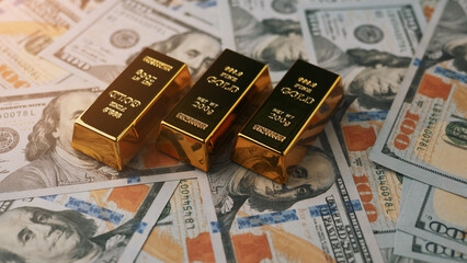 Dollar and gold, financial assets, wealth and financial success, business and investment