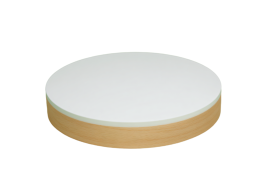 a white and wood table top with a white base