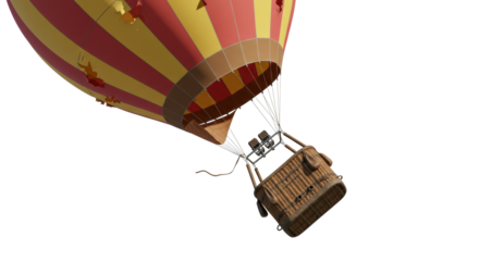 Stripped Hot Air Balloon with Wicker Basket and Ropes Damaged Fabric.