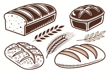 set of Bread loaf vector silhouette illustration isolated on white background