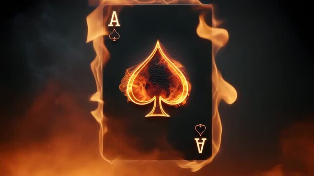 Burning Ace of Spades Playing Card Surrounded by Fiery Flames