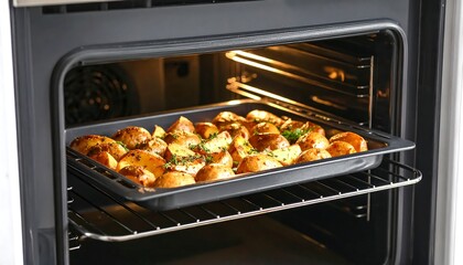 Roasted potatoes in an oven