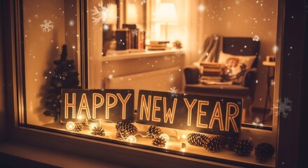 Happy New Year Window Display: Festive Season Decorations