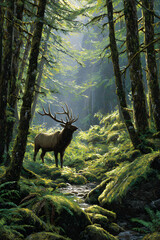 Majestic Elk in Sunlit Forest: A Glimpse into Untamed Wilderness Beauty