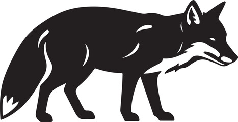 Striking black silhouette of a clever fox in profile, capturing its distinctive shape and elegant posture, ideal for logos, wildlife themes, and graphic design projects