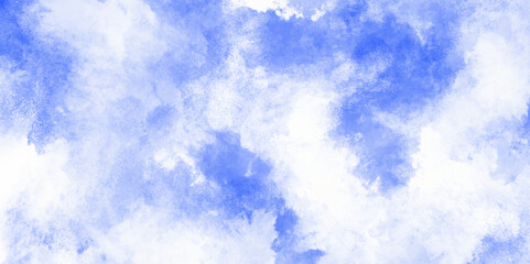 Abstract white and blue isolated cloud cumulus clouds. blue aquarelle painted realistic fog or mist smoky textured canvas design. White and ash messy wall stucco texture background.	