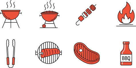BBQ and Grilling Tools Icon Set