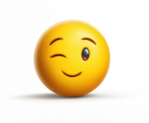 Fototapeta premium 3D Flirty Winking Emoji on White Background for Social Media Day, Playful Digital Stickers and Fan Engagement Challenges