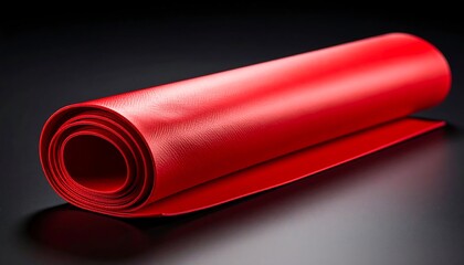 Rolled-up red rubber sheet on dark surface