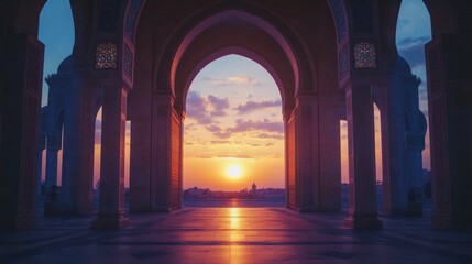 Fototapeta premium Mosque archway, sunset view