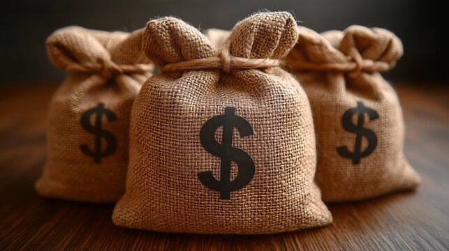 Three knitted bags with the image of a dolar