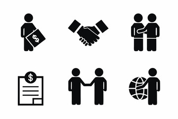 set of Business deal vector silhouette illustration isolated on white background