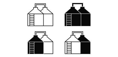Grain Silo Icons Black and White Silhouettes of Industrial Storage Structures Vector Design © looli