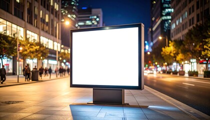 Illuminated city billboard at night