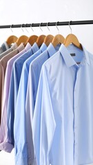 Row of colorful dress shirts on hangers