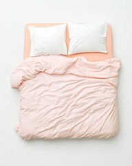 Emotions and Conflict Illustration Soft Pink Bedding Arrangement with Fresh White Pillows on a Light Background