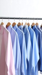 Row of light-colored shirts on a metal rack