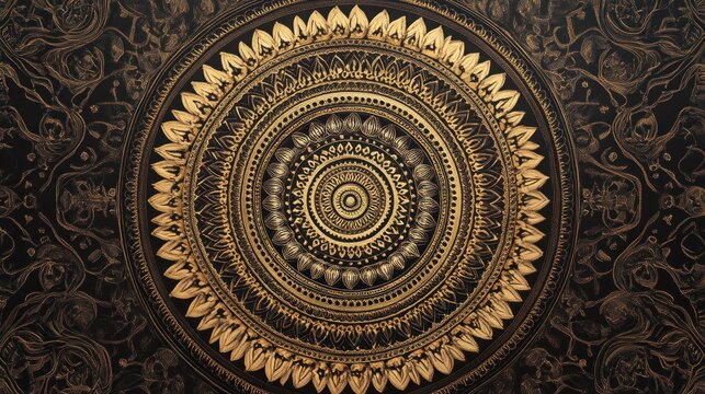Ornate gold mandala on dark background