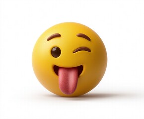 3D Winking Tongue-Out Cute Emoji on White Background for Social Media Day, Viral Challenge Stickers and Metaverse Icebreaker