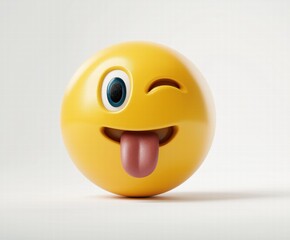 Fototapeta premium 3D Winking Tongue-Out Cute Emoji on White Background for Social Media Day, Viral Challenge Stickers and Metaverse Icebreaker