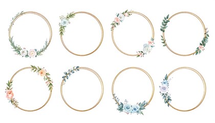 Obraz premium Watercolor floral frames in gold rings