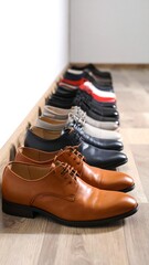 Row of various men's dress shoes