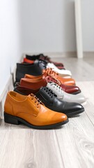 Row of various leather shoes