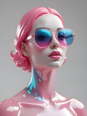 Vibrant Futuristic Woman with Pink Hair and Blue Sunglasses