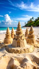 Sandcastles on a tropical beach
