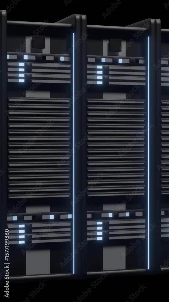 Poster animation of ai digital data processing and brain over computer servers
