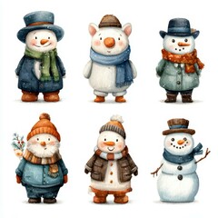 Charming winter characters in a festive setting with snow and playful colors