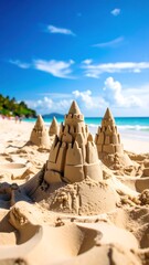 Sandy castles on a sunny beach