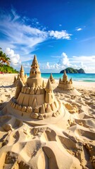 Sandy castles on tropical beach