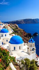 Santorini, Greece, with blue domed churches