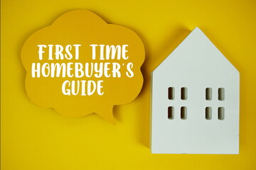 First-Time Homebuyer's Guide text message with white house model on yellow background