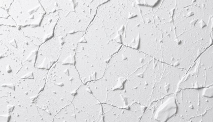 Fototapeta premium Close-up of cracked white dry paint surface showing detailed texture with fine fissures and peeling areas on a weathered wall background