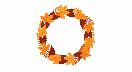 Round Border of Autumn Leaves – Decorative Fall Wreath Illustration Isolated on White Background