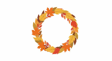 Round Border of Autumn Leaves – Decorative Fall Wreath Illustration Isolated on White Background