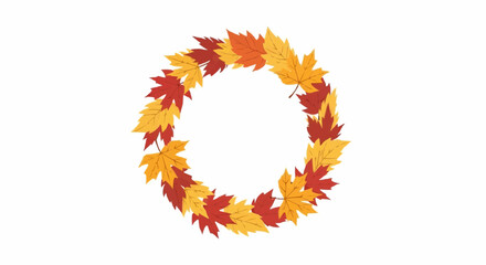 Round Border of Autumn Leaves – Decorative Fall Wreath Illustration Isolated on White Background