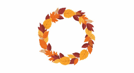 Round Border of Autumn Leaves – Decorative Fall Wreath Illustration Isolated on White Background
