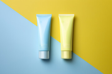 Cosmetic Tubes for Skincare or Beauty Products on Modern Pastel colored Background