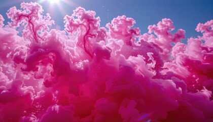 Vibrant Pink Cloudscape with Dramatic Sky and Bright Blue Atmosphere Creating a Stunning Natural Phenomenon and Beautiful Sky Scene for Artistic Inspiration