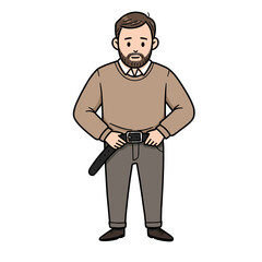 Obraz premium Man with leather belt in casual sweater. Ideal for fashion accessories, men's clothing, and casual wear concepts.