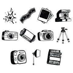 Sketchy Polaroid and Film Camera with Quirky Handdrawn Photography Doodle