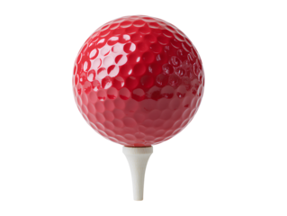  A red golf ball on a tee, isolated against a transparent background.