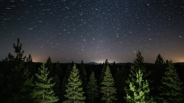 Starry Sky Over Pine Trees