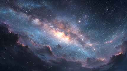 Fototapeta premium Beautiful Milky Way galaxy background with nebula cosmos. Stardust in deep space and bright shining stars in the universe. Space background with stardust and shining stars.