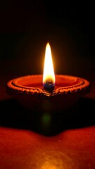 Single flame in a terracotta oil lamp