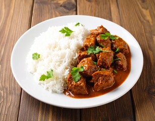 Fototapeta premium Traditional Indonesian Beef Rendang with Steamed Rice